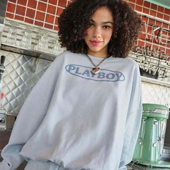 Playboy X Pacsun Sweaters - Packing X playboy baby blue oversized crew neck sz s